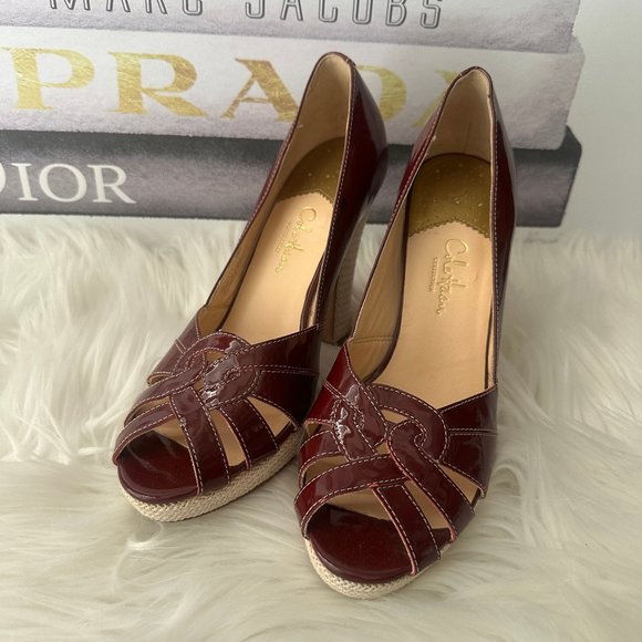 Cole Haan Charlize Nike Air Platform Open-Toe Patent Leather Pumps - Sz 8 - Picture 4 of 13